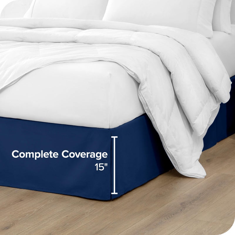 Bare Home Kids Twin Bed Skirt - 15-Inch Tailored Drop Easy Fit - Bed Skirt for Beds - Center & Corner Pleats (Twin, Dark Blue) - Image 4